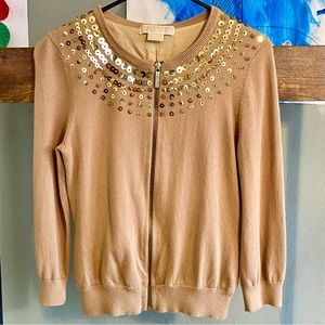 Michael Kors gold/tan zip up cardigan size S